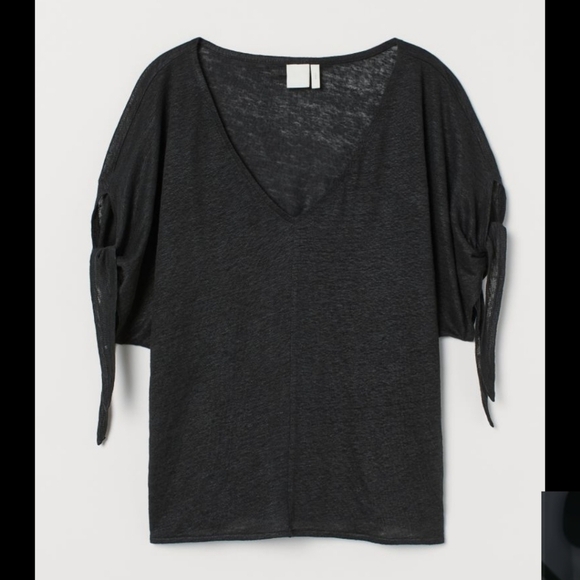 H&M Black Tie Sleeve Linen Top - Picture 2 of 6